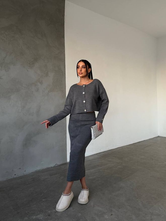 MyBee Cappadocia Gebreide Set Grijs Groothandel Kleding Casual