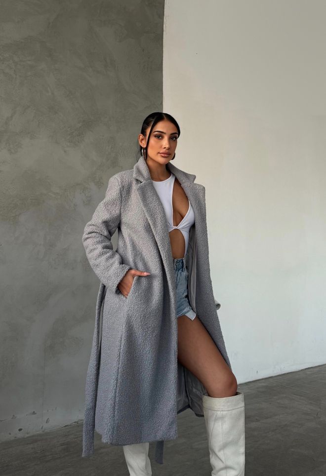 MyBee Crepe Coat Gray Wholesale Clothing Wool