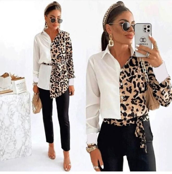 MyBee Overhemd Met Luipaardmotief Wit Groothandel Kleding Casual