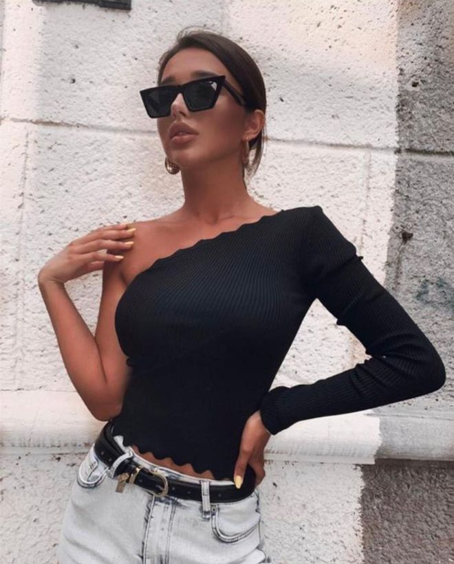 MyBee Crop Top Échelle À Manches Simples Noir Vêtements en gros Décontracté