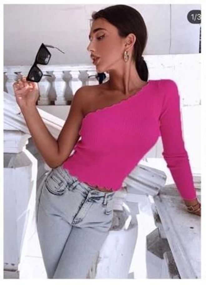 MyBee Crop Top Échelle À Manches Simples Fuchsia Vêtements en gros Décontracté