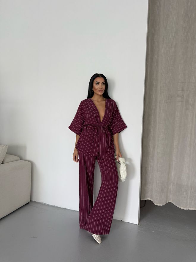 MyBee Set Met Strepen Bordeaux Groothandel Kleding Casual