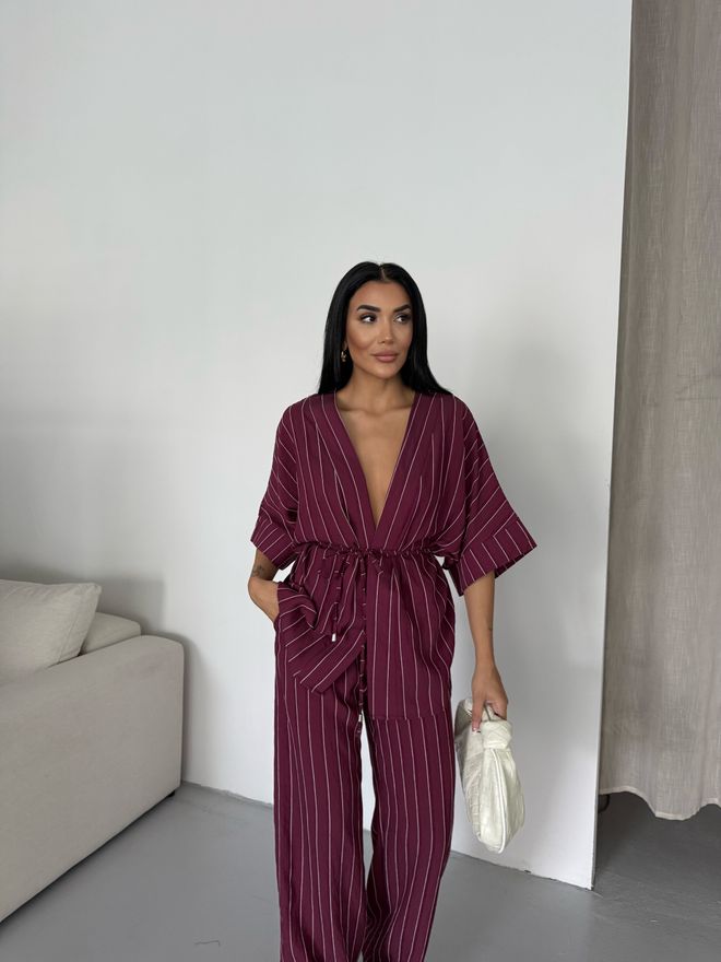 MyBee Conjunto De Rayas Borgoña Ropa al por mayor Algodón