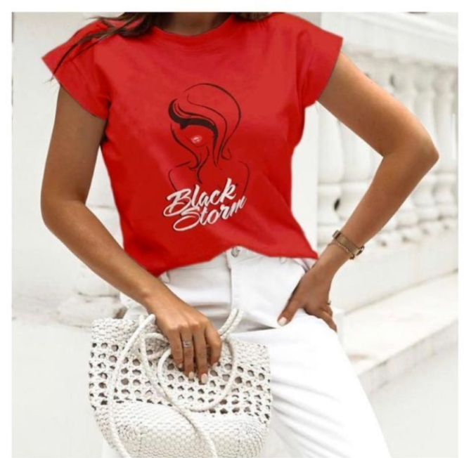 MyBee Schwarzes T Shirt Rot Großhandelskleidung Lässig