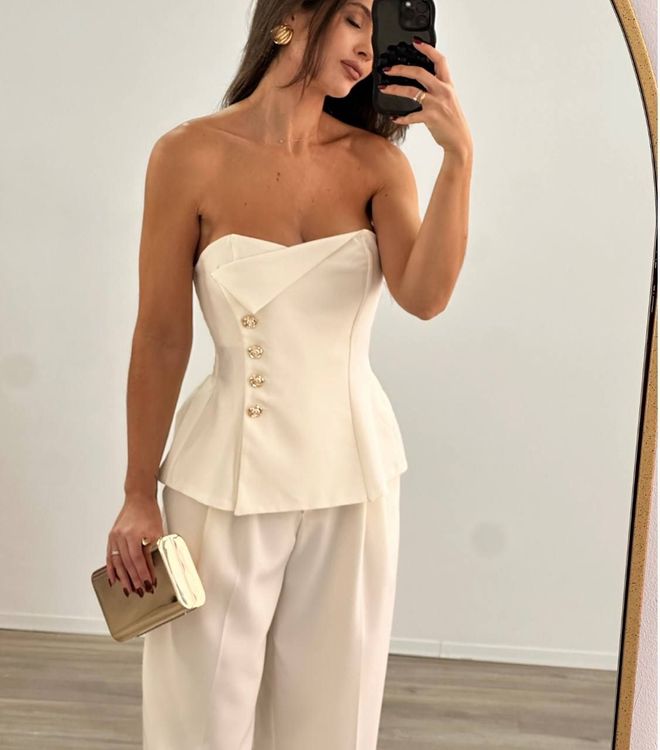 MyBee Костюм Без Презрамки Ecru Дрехи на едро Елегантен