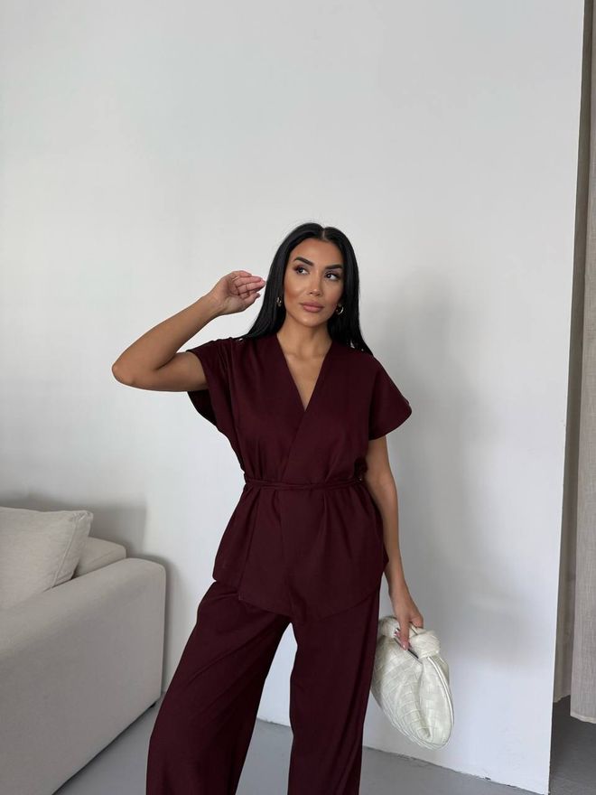 MyBee Set Met Vestbroeken Burgundy Groothandel Kleding Casual