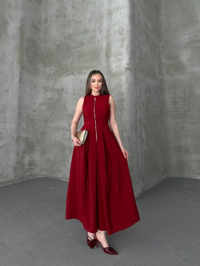 MyBee Zipper Detail Bell Dress Burgundy Wholesale Clothing Birthday