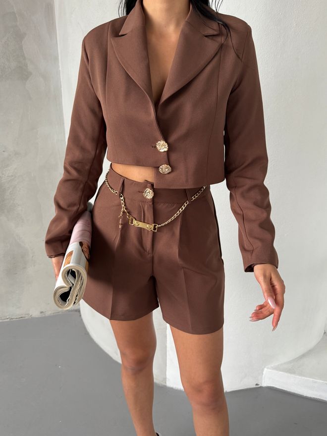 MyBee Set Giacca Corta Con Cintura A Catena Marrone Abbigliamento all'ingrosso Elegante
