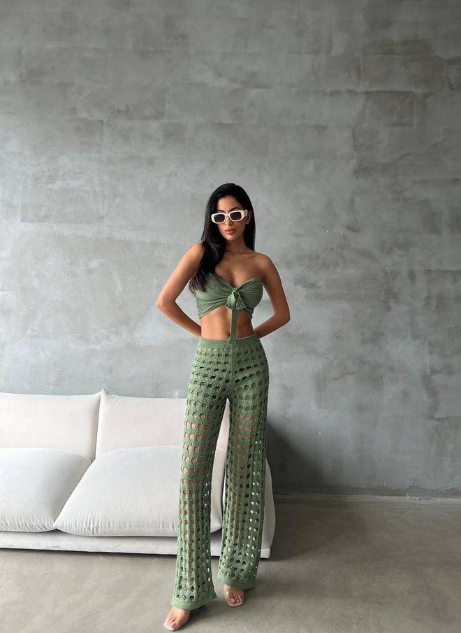 MyBee Gebreid Pak Met Voering Groen Groothandel Kleding Casual