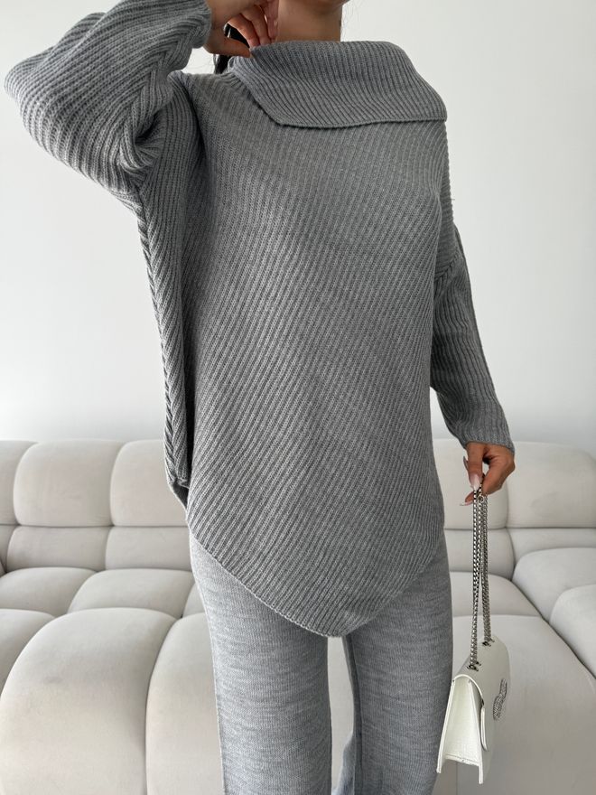 MyBee Abito Grigio Elegante Oversize Con Collo A Scialle Abbigliamento all'ingrosso Modesto