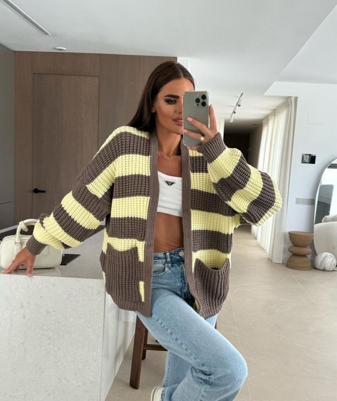 MyBee Beige Casual Oversized Cardigan With Shawl Collar Wholesale Clothing Casual