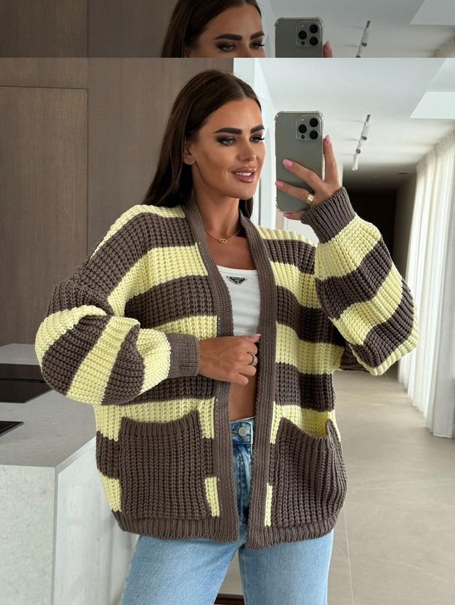 MyBee Beige Casual Oversized Cardigan With Shawl Collar Wholesale Clothing 1