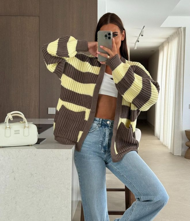 MyBee Beige Casual Oversized Cardigan With Shawl Collar Wholesale Clothing Lounge