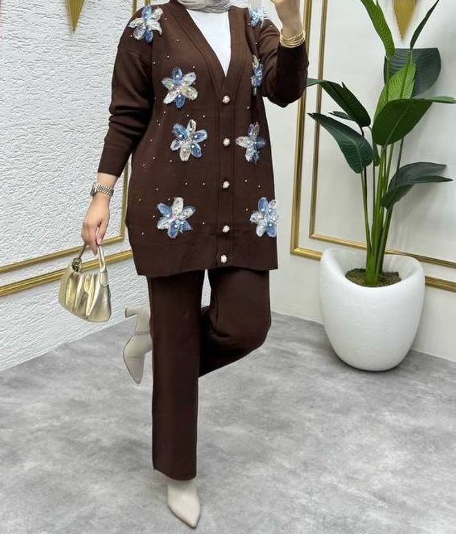 MyBee Abito Marrone Elegante Regolare Con Bottoni Abbigliamento all'ingrosso Modesto