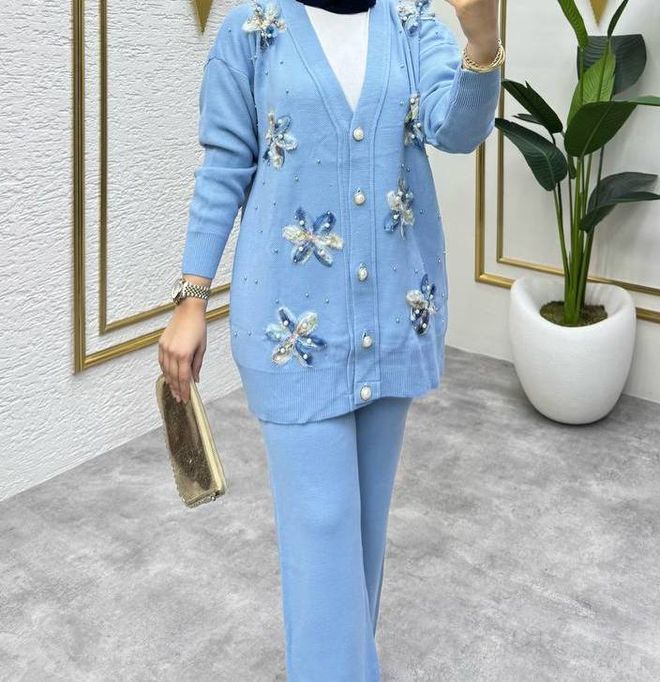 MyBee Abito Blu Elegante E Modesto Con Pantaloni Palazzo A Gamba Larga Abbigliamento all'ingrosso Modesto
