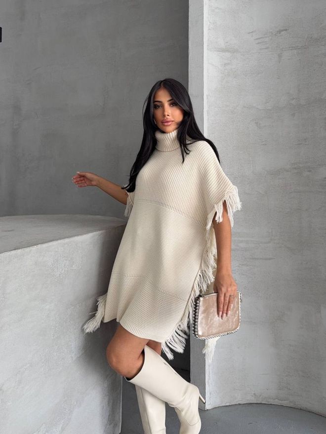 MyBee Poncho Com Detalhes Em Borla Osso Roupas por atacado 0
