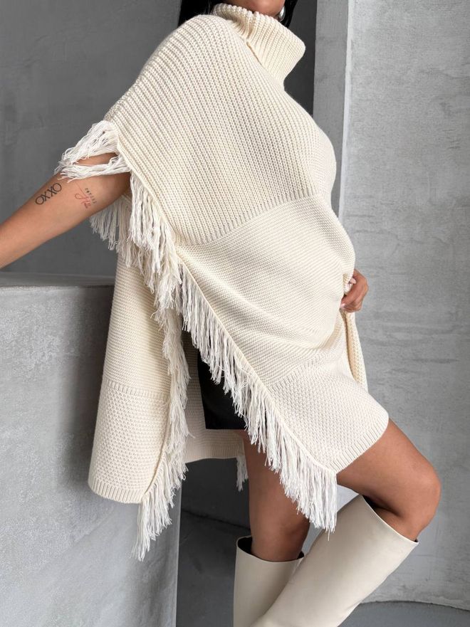 MyBee Beige Elegant Regular Fit Poncho Wholesale Clothing 1