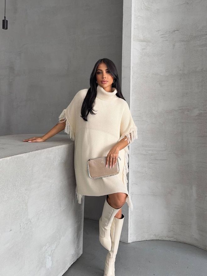 MyBee Beige Elegant Regular Fit Poncho Wholesale Clothing Lounge