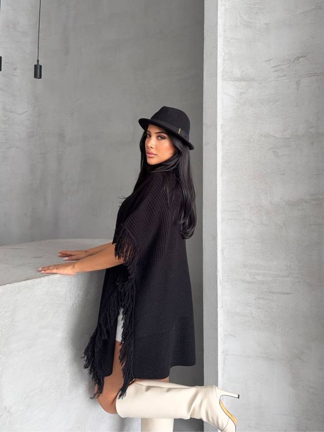 MyBee Black Casual Elegant Boho Vintage Modest Retro Poncho Wholesale Clothing 1