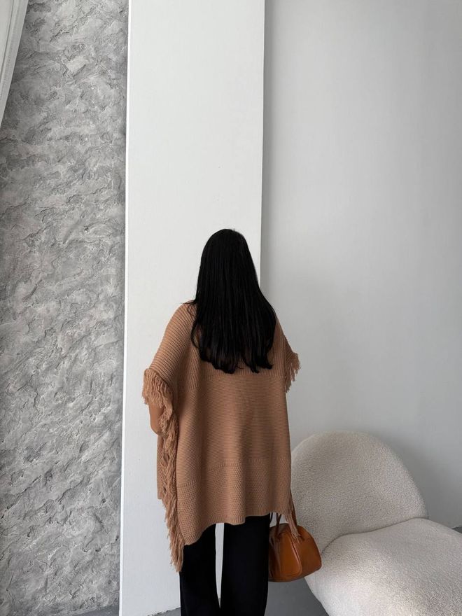 MyBee Beige Oversized Fit Turtle Neck Poncho Wholesale Clothing Lounge