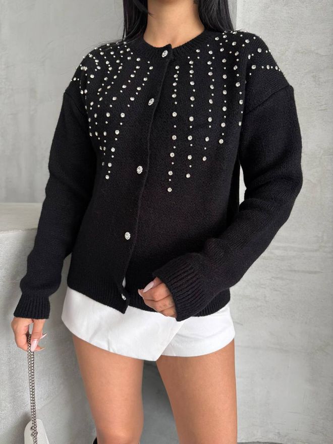 MyBee Cardigan Negru Elegant Paiete Îmbrăcăminte cu ridicata Casual