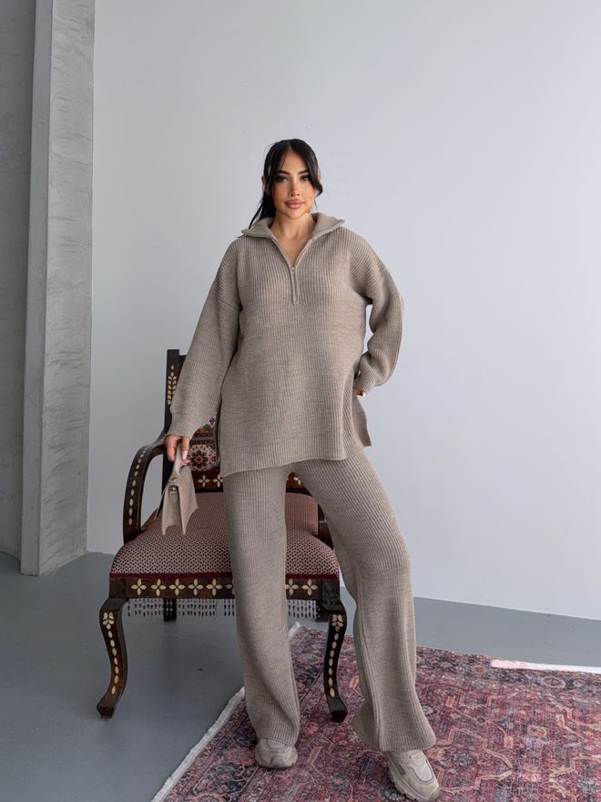 MyBee Ensemble De Tricots À Col Polo Zippé Mink Vêtements en gros 0