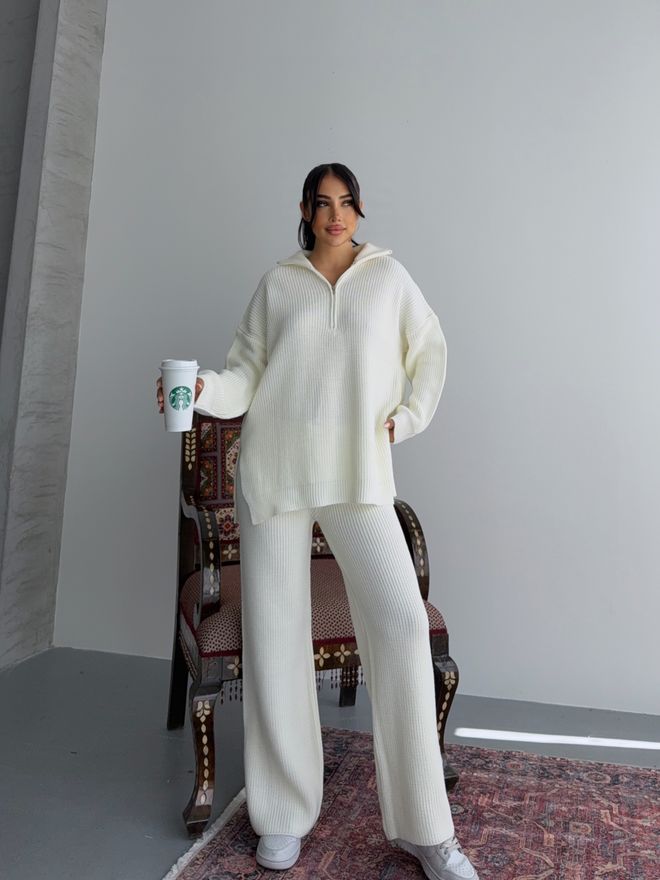 MyBee Ensemble De Tricots À Col Polo Zippé Écru Vêtements en gros 0