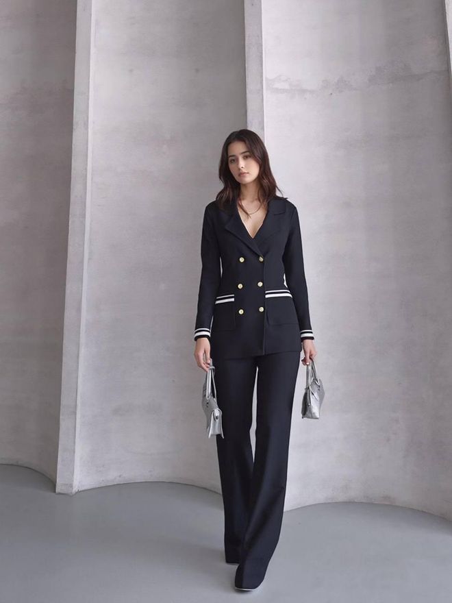 MyBee Costume Noir Formel Élégant Avec Encolure Échancrée Vêtements en gros Formel