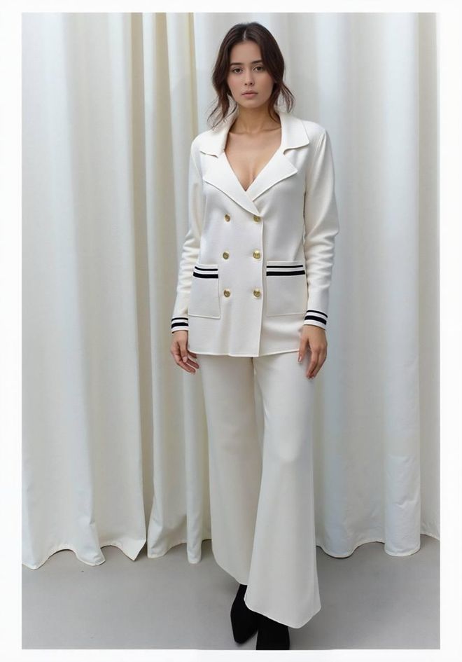 MyBee Abito Bianco Elegante Con Tasche Applicate E Pantaloni Palazzo Abbigliamento all'ingrosso 1