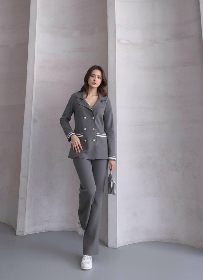 MyBee Costume Gris Formel Avec Encolure Échancrée Et Jambe Évasée Vêtements en gros Décontracté