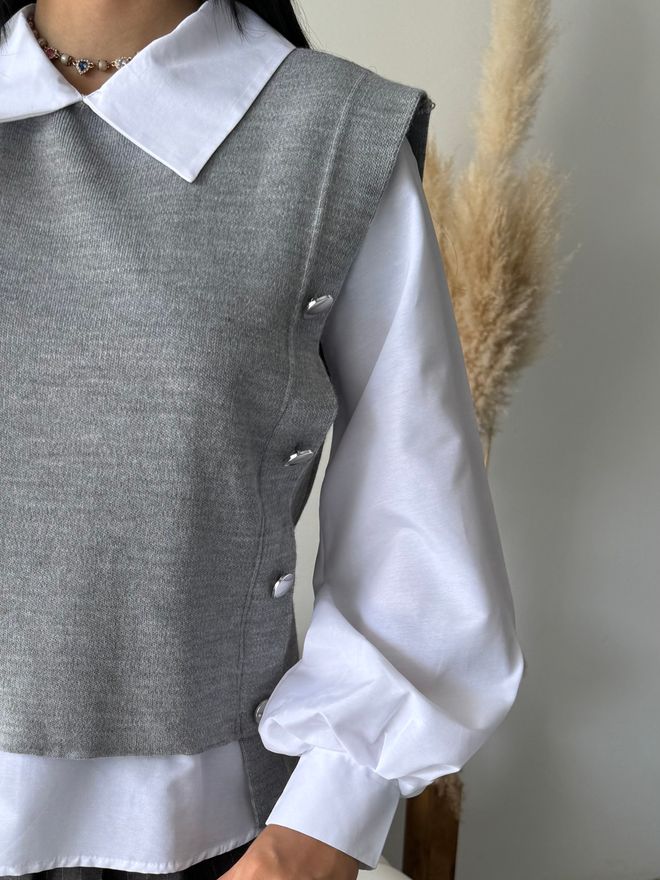 MyBee قميص رمادي أنيق كاجوال وشاعر ملابس بالجملة قطن