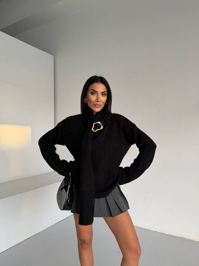 MyBee Camisola Preta Com Decote Em V Ajuste Regular E Mangas Compridas Roupas por atacado 1