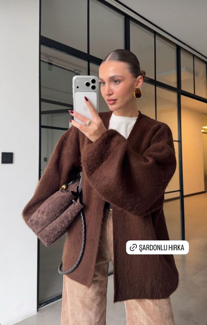 MyBee Brown Casual Elegant Cardigan Wholesale Clothing 1