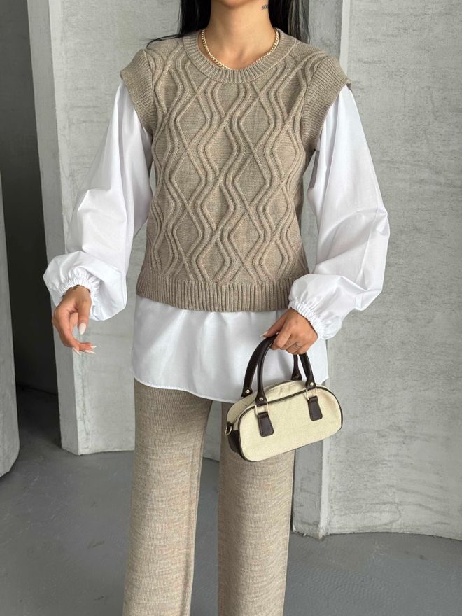 MyBee Beige Pak Met Palazzo Wijde Pijpen Groothandel Kleding Winter