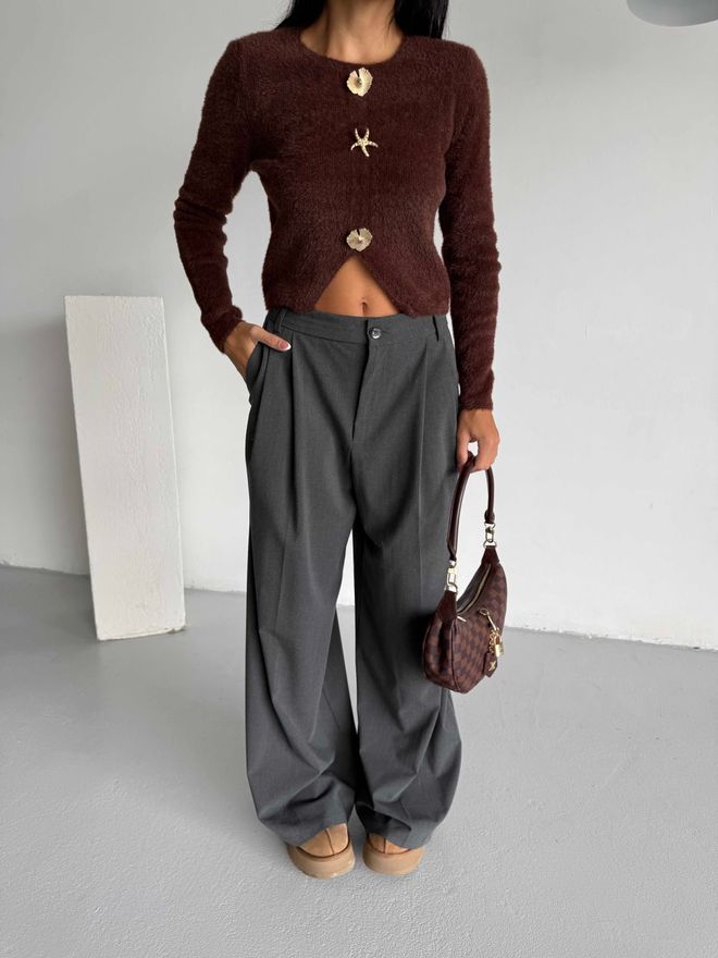 MyBee Brown Fitted Casual Sweater With Round Neck Wholesale Clothing Lounge