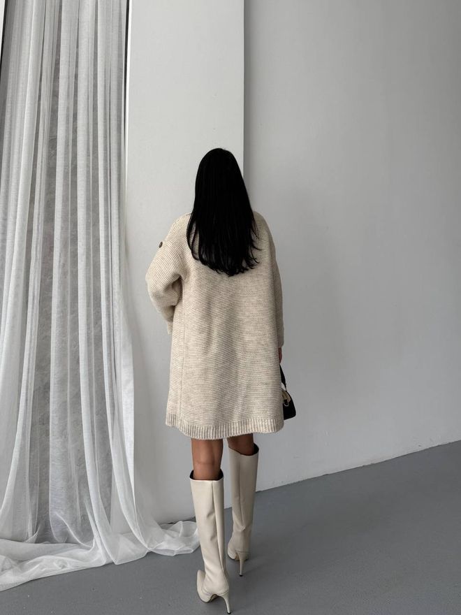 MyBee Beige Oversized Fit Cardigan With Hooded Neck Wholesale Clothing 1