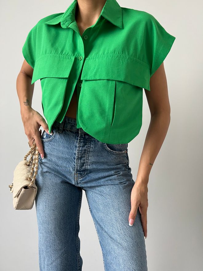 MyBee Риза с джобове Зелена Дрехи на едро Работа