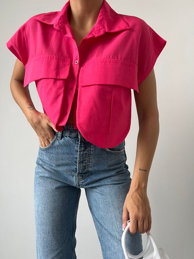 MyBee قميص بجيب فوشيا ملابس بالجملة عمل