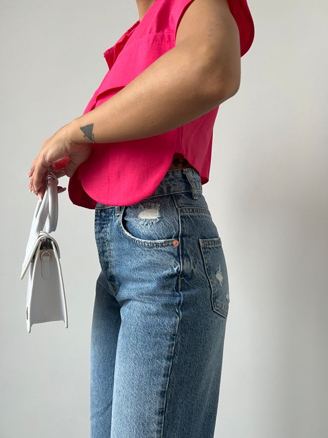 MyBee قميص بجيب فوشيا ملابس بالجملة قطن