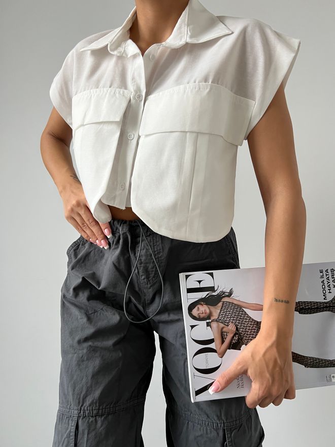 MyBee Риза с джобове Бяла Дрехи на едро Работа