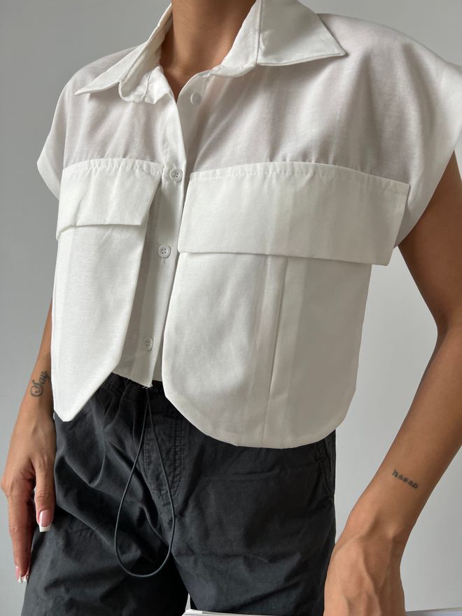 MyBee Риза с джобове Бяла Дрехи на едро Памук