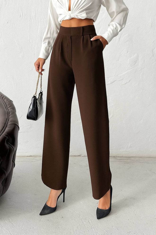MyBee Pantalon Brun Élégant Formel Vintage Rétro Palazzo Vêtements en gros Décontracté