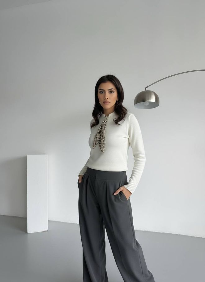 MyBee Pull Chardonné Avec Détail D'écharpe Écru Vêtements en gros Décontracté