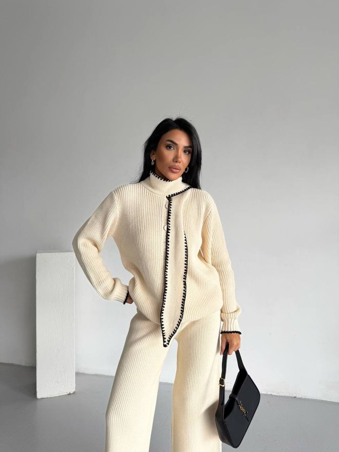 MyBee Ekru Zarif Gündelik Resmi Takım Toptan Giyim Gündelik