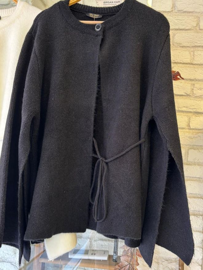 MyBee Siyah Gündelik Tesettür Zarif Hırka Toptan Giyim Tesettür