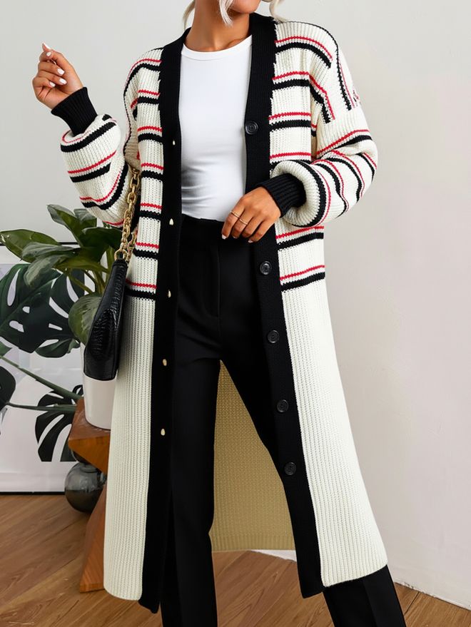 MyBee Long Cardigan Ecru Wholesale Clothing Casual