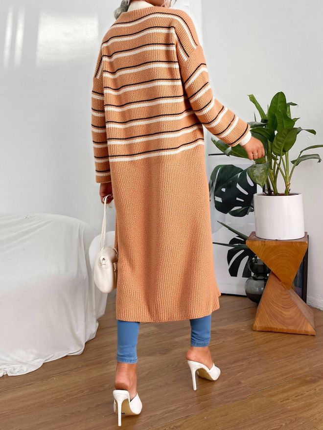 MyBee Beige Cardigan With Oversized Fit And V Neck Wholesale Clothing 1