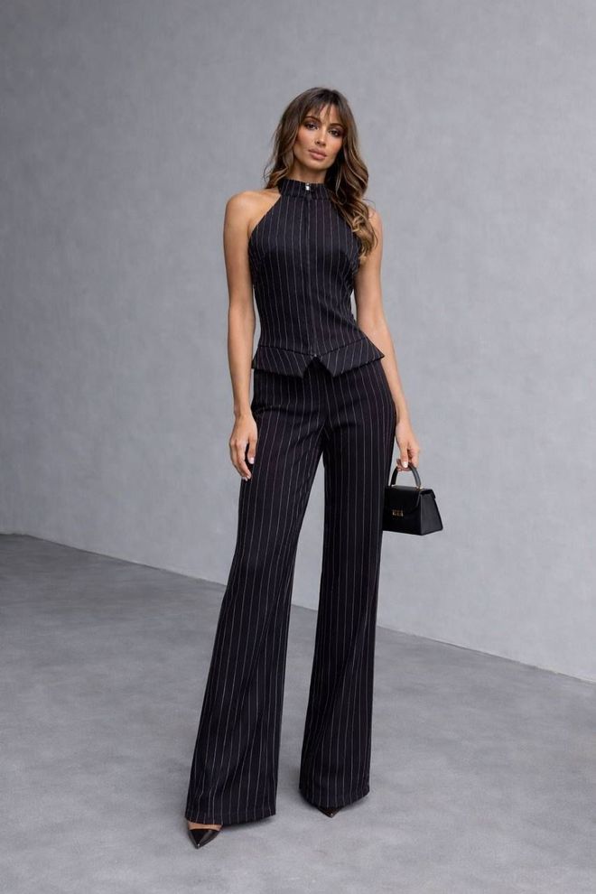 MyBee Κομψό Μαύρο Ριγέ Αμάνικο Ταγέρ Χονδρικό εμπόριο ενδυμάτων Σέξι