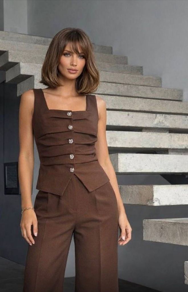 MyBee Brown Formal Elegant Sleeveless Suit Wholesale Clothing 1