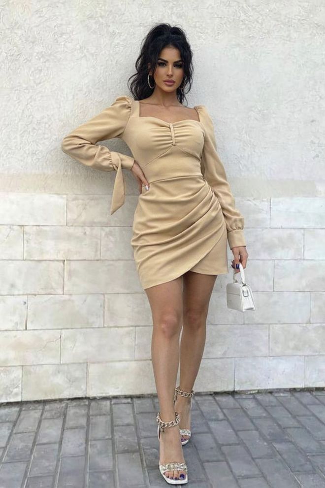 MyBee Vestido Bege Mini Bodycon Sexy E Elegante Roupas por atacado 1